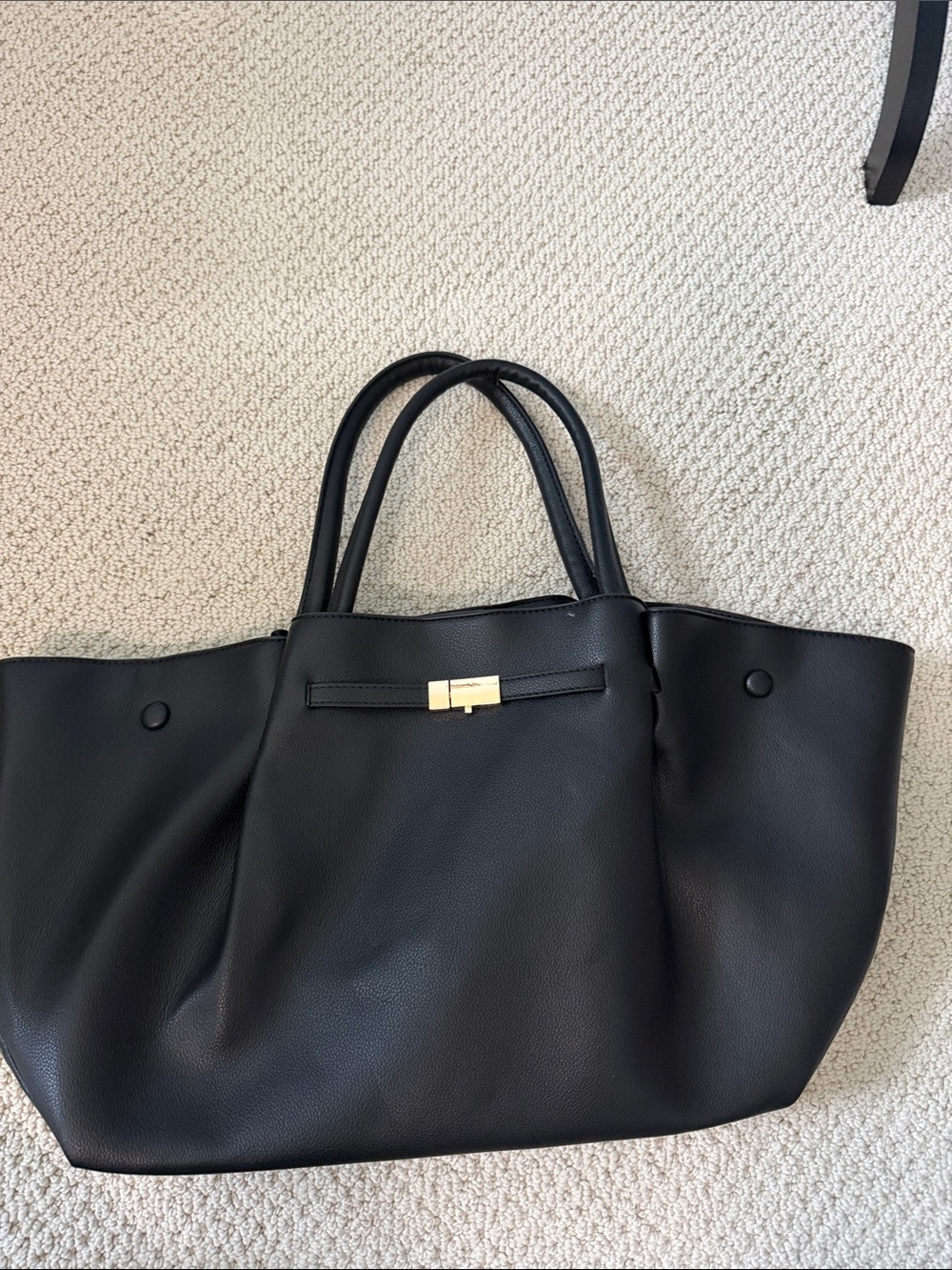 Amazon Black Pebbled Faux Leather Tote with Gold Accent
